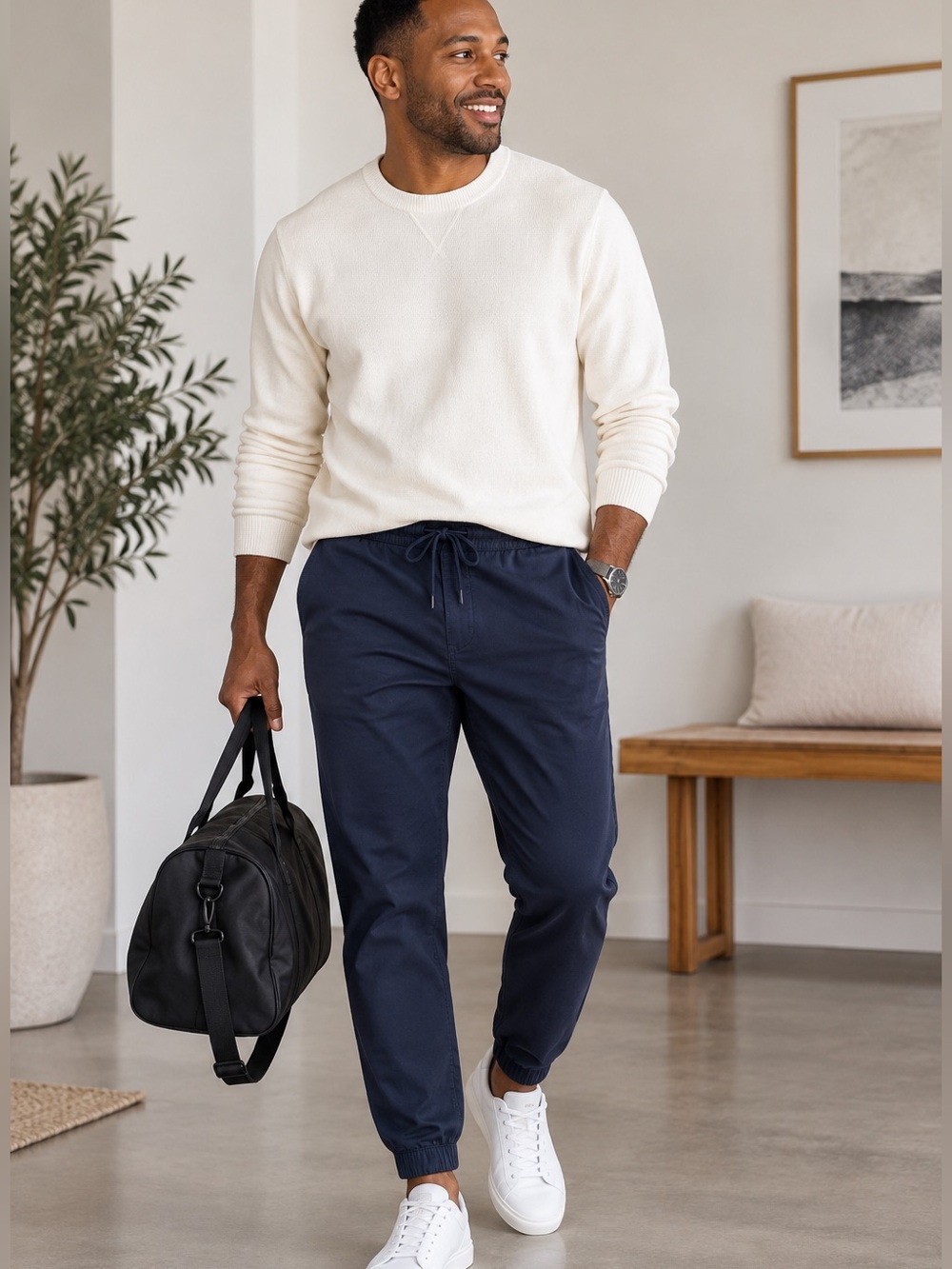 Banana Republic Men Travel Jogger Pants L Preppy Navy Stretch Cotton Drawstring
